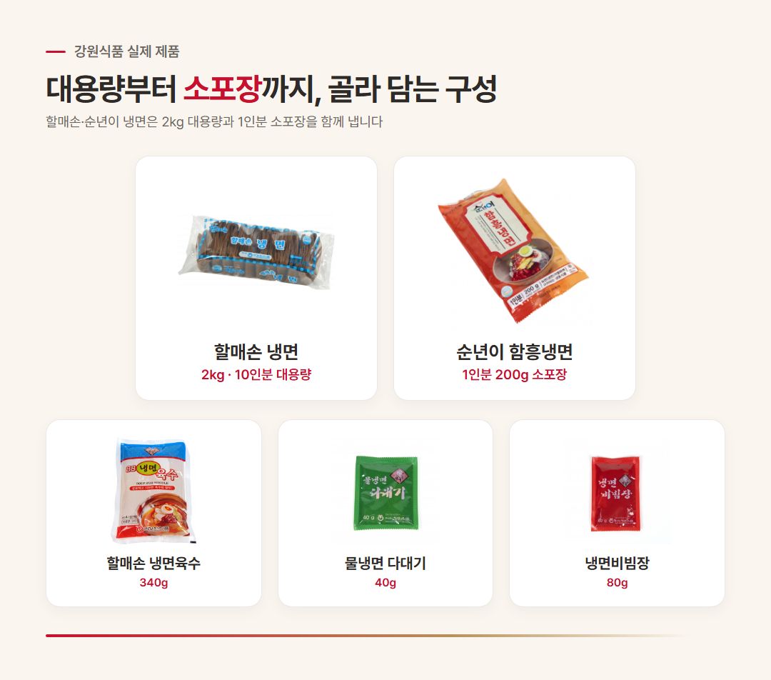 강원식품 할매손·순년이 냉면 제품 구성